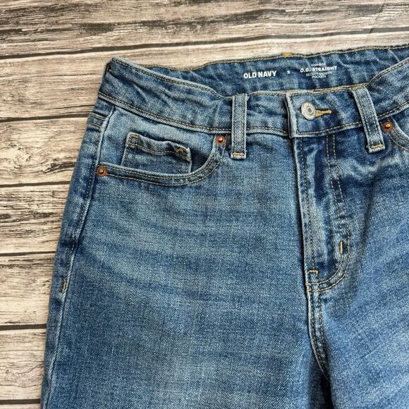 Old Navy Women's High-Rise O.G. Straight Leg Jeans Ankle Slit Blue Denim 2 Zip - Picture 4 of 12